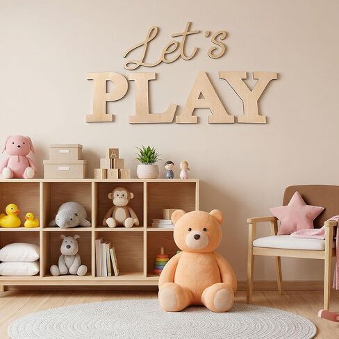 Kigley 17 Inch Let's Play Nursery Sign Wooden Playroom Wall Decor Let's Play Playroom Wall Plaques Decoration for Kids Toddler Nursery Room Home Classroom Decor in Kuwait