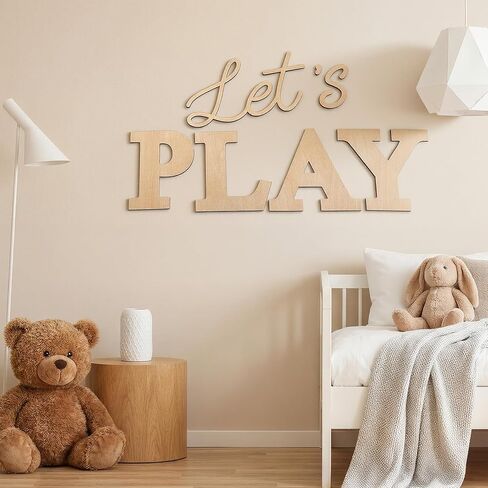 Kigley 17 Inch Let's Play Nursery Sign Wooden Playroom Wall Decor Let's Play Playroom Wall Plaques Decoration for Kids Toddler Nursery Room Home Classroom Decor in Kuwait