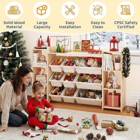 GITAWUSA Toy Storage Organizer, Kids Bookshelf with 6 Shelves, 9 Toy Bins & 6 Hooks | Toy Shelf, Storage Bin Unit, Toy Organization for Playroom, Nursery, Bedroom, Toddler Room | Wood & White in Kuwait