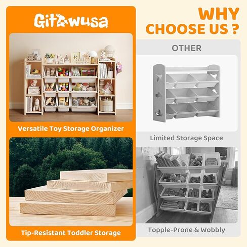 GITAWUSA Toy Storage Organizer, Kids Bookshelf with 6 Shelves, 9 Toy Bins & 6 Hooks | Toy Shelf, Storage Bin Unit, Toy Organization for Playroom, Nursery, Bedroom, Toddler Room, White, 57''W in Saudi Arabia