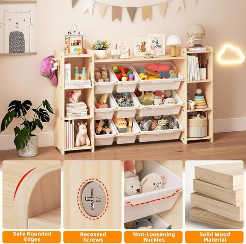 GITAWUSA Toy Storage Organizer, Kids Bookshelf with 6 Shelves, 9 Toy Bins & 6 Hooks | Toy Shelf, Storage Bin Unit, Toy Organization for Playroom, Nursery, Bedroom, Toddler Room, White, 57''W in Saudi Arabia