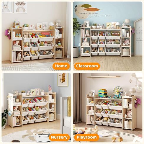 GITAWUSA Toy Storage Organizer, Kids Bookshelf with 6 Shelves, 9 Toy Bins & 6 Hooks | Toy Shelf, Storage Bin Unit, Toy Organization for Playroom, Nursery, Bedroom, Toddler Room, White, 57''W in Saudi Arabia