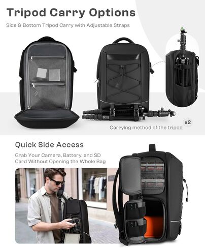حقيبة ظهر للكاميرا، حقيبة كاميرا DSLR SLR للمصورين المتوافقة مع طائرة Sony/Canon/Nikon/DJI Mavic بدون طيار، حقيبة ظهر للتصوير الفوتوغرافي بغطاء مطر مقاوم للماء، حقيبة كاميرا حامل حامل ثلاثي القوائم تناسب كمبيوتر محمول مقاس 16 بوصة in Kuwait