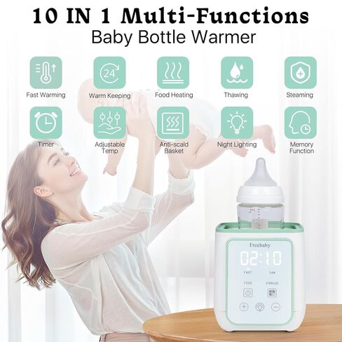 Freebaby Bottle Warmer, 10-in-1 Fast Baby Bottle Warmer for Breast Milk & Formula,Milk Warmer with Multi-Temperature Setting,Auto Shut-Off,Defrost & Food Heating,Fit for All Bottles(Green) in Saudi Arabia