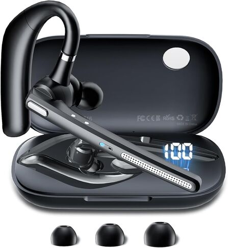 Bluetooth Headset V5.3, Wireless Earpiece with 500mAh Charging Case Hand-Free Headphones Noise Canceling Mic for Office/Driving/Business in Saudi Arabia
