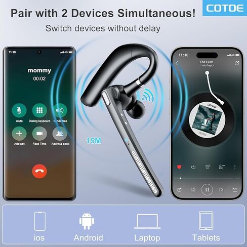 Bluetooth Headset V5.3, Wireless Earpiece with 500mAh Charging Case Hand-Free Headphones Noise Canceling Mic for Office/Driving/Business in Saudi Arabia