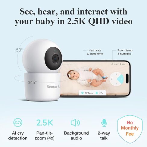 حزمة Sense-U Smart Baby Sock Shoe 2 - تتبع معدل ضربات القلب ونمط النوم مع كاميرا فيديو عالية الدقة 2.5K، واكتشاف البكاء بالذكاء الاصطناعي والصوت in Kuwait