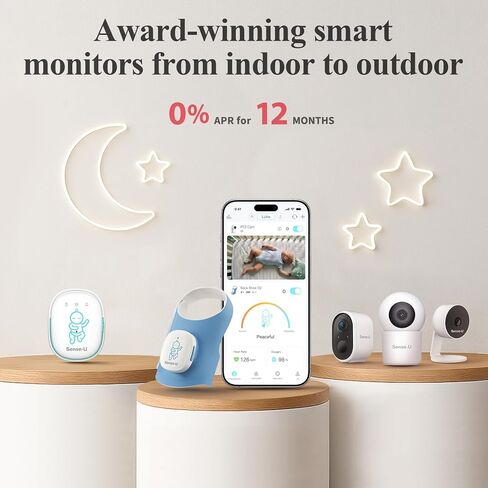 حزمة Sense-U Smart Baby Sock Shoe 2 - تتبع معدل ضربات القلب ونمط النوم مع كاميرا فيديو عالية الدقة 2.5K، واكتشاف البكاء بالذكاء الاصطناعي والصوت in Kuwait