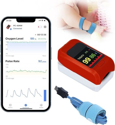جهاز مراقبة الأكسجين للأطفال مع تطبيق Bluetooh، يتتبع معدل ضربات قلب الطفل، مستوى الأكسجين، جهاز مراقبة نوم الطفل، شريط قدم قابل للتعديل للأطفال من عمر 0 ​​إلى 36 شهرًا، للاستخدام غير الطبي فقط in Kuwait