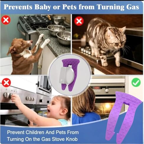 Universal Stove Knob Locks(2Pack Purple + 3Pack Blue) Child Proof Gas Stove Safety Lock with Key, Easy Install No Tools Needed, Heat Resistant Baby Proofing Essentials for Kitchen Cooktop in Kuwait