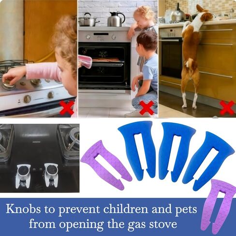 Universal Stove Knob Locks(2Pack Purple + 3Pack Blue) Child Proof Gas Stove Safety Lock with Key, Easy Install No Tools Needed, Heat Resistant Baby Proofing Essentials for Kitchen Cooktop in Kuwait