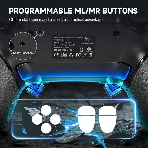 وحدة تحكم لاسلكية AceGamer لجهاز PS4، عصا تحكم V2 Gamepad بتصميم مخصص لجهاز PS4 مع قبضة غير قابلة للانزلاق من كلا الجانبين ومقبس صوت 3.5 مم! قبعات الإبهام متضمنة! (برق) in Saudi Arabia