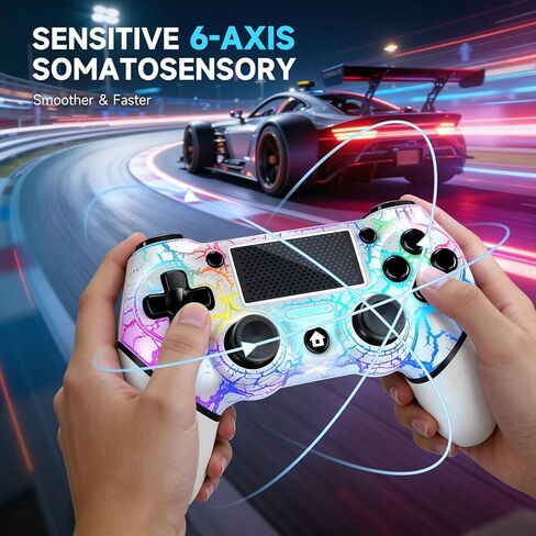 وحدة تحكم لاسلكية AceGamer لجهاز PS4، عصا تحكم V2 Gamepad بتصميم مخصص لجهاز PS4 مع قبضة غير قابلة للانزلاق من كلا الجانبين ومقبس صوت 3.5 مم! قبعات الإبهام متضمنة! (برق) in Saudi Arabia