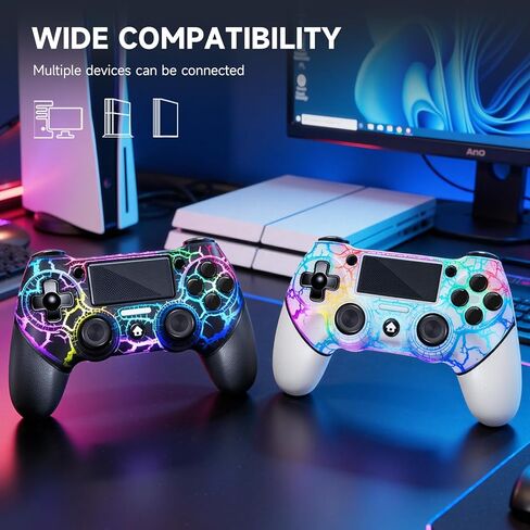 وحدة تحكم لاسلكية AceGamer لجهاز PS4، عصا تحكم V2 Gamepad بتصميم مخصص لجهاز PS4 مع قبضة غير قابلة للانزلاق من كلا الجانبين ومقبس صوت 3.5 مم! قبعات الإبهام متضمنة! (برق) in Saudi Arabia