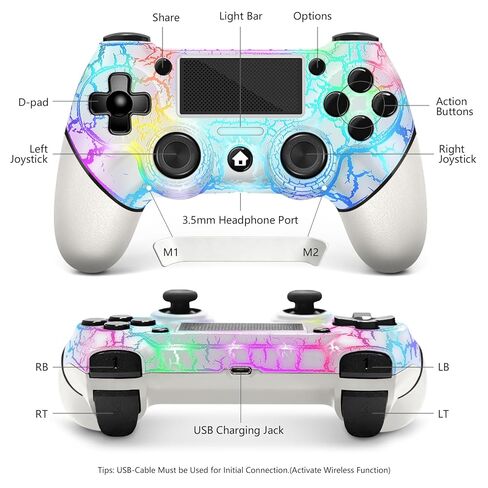 وحدة تحكم لاسلكية AceGamer لجهاز PS4، عصا تحكم V2 Gamepad بتصميم مخصص لجهاز PS4 مع قبضة غير قابلة للانزلاق من كلا الجانبين ومقبس صوت 3.5 مم! قبعات الإبهام متضمنة! (برق) in Saudi Arabia
