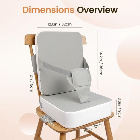 Booster Seat for Kitchen Chair, Toddler Booster Seat for Dining Table with Backrest and Adjustable Straps, Non-Slip High Back Booster Seat, Portable Travel Baby Booster Increasing Cushion, Gray White in Kuwait