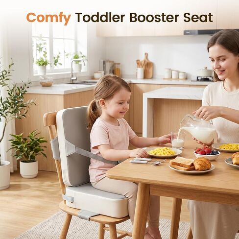 Booster Seat for Kitchen Chair, Toddler Booster Seat for Dining Table with Backrest and Adjustable Straps, Non-Slip High Back Booster Seat, Portable Travel Baby Booster Increasing Cushion, Gray White in Kuwait