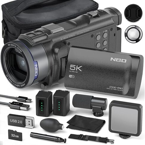 NBDDIGITAL True 5K Video Camera Camcorder 48MP - WiFi, 16X Digital Zoom Autofocus, with 3" 270° IPS Screen, 32GB Card, 2 Batteries & Mic, Vlogging Camera for YouTube Travel Recorder (Black) in Kuwait