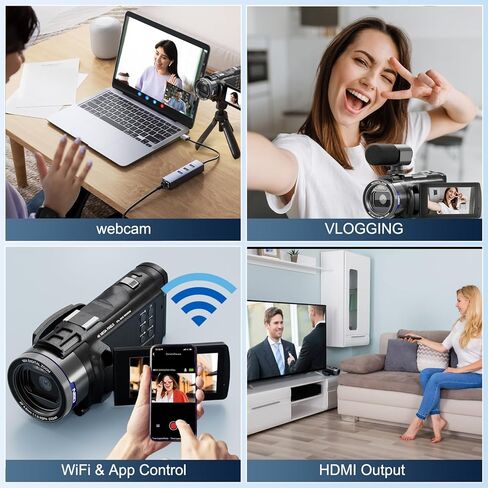 NBDDIGITAL True 5K Video Camera Camcorder 48MP - WiFi, 16X Digital Zoom Autofocus, with 3" 270° IPS Screen, 32GB Card, 2 Batteries & Mic, Vlogging Camera for YouTube Travel Recorder (Black) in Kuwait