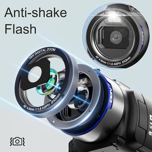 NBDDIGITAL True 5K Video Camera Camcorder 48MP - WiFi, 16X Digital Zoom Autofocus, with 3" 270° IPS Screen, 32GB Card, 2 Batteries & Mic, Vlogging Camera for YouTube Travel Recorder (Black) in Kuwait