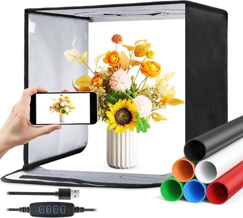 Bi-Color LED Photo Light Box 32x32 inch, Dimmable LEDs Product Photography Lighting Tent with High CRI>98, 6 Colors Backdrops for Large Products, Portraits & Tabletop Studio in Kuwait