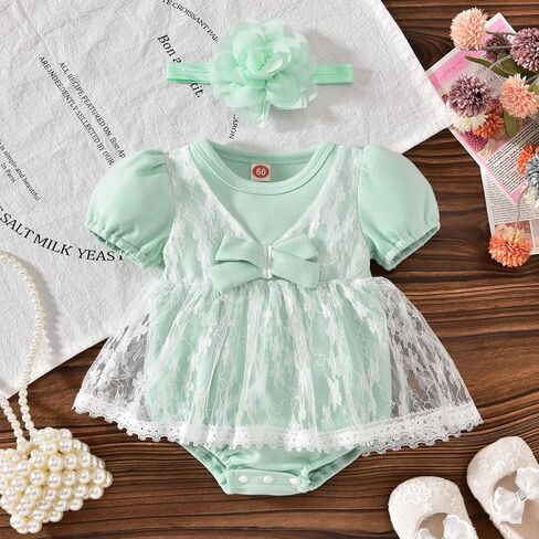 Preemie-18 أشهر طفلة توتو رومبير الرضع تول الدانتيل فساتين ملابس الصيف نفخة الأكمام وتتسابق in Kuwait