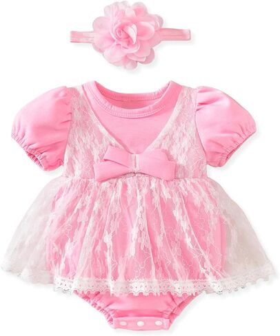 Preemie-18 Months Baby Girl Tutu Romper Infant Tulle Lace Dresses Clothes Summer Puff Sleeves Outfits in Kuwait