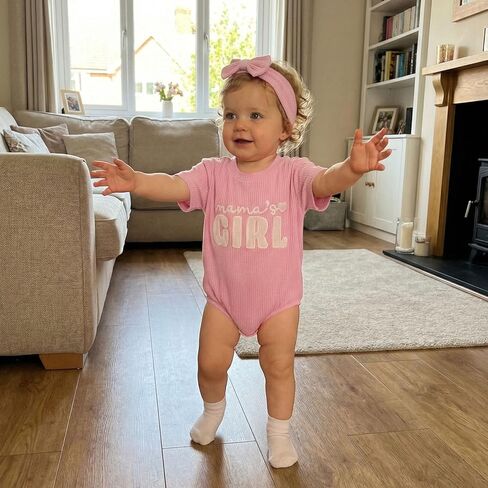 Baby Girl Clothes Mamas Girl Outfit Cute Letter Embroidered Waffle Bubble Romper Onesie Tee Shirt in Kuwait