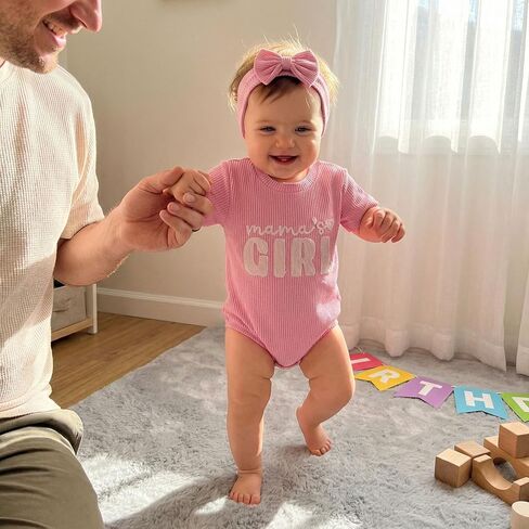 Baby Girl Clothes Mamas Girl Outfit Cute Letter Embroidered Waffle Bubble Romper Onesie Tee Shirt in Kuwait
