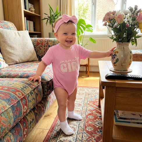 Baby Girl Clothes Mamas Girl Outfit Cute Letter Embroidered Waffle Bubble Romper Onesie Tee Shirt in Kuwait