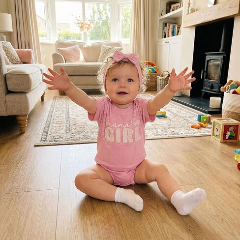 Baby Girl Clothes Mamas Girl Outfit Cute Letter Embroidered Waffle Bubble Romper Onesie Tee Shirt in Kuwait