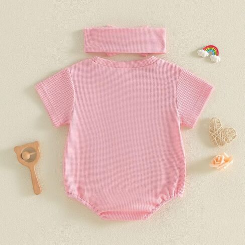 Baby Girl Clothes Mamas Girl Outfit Cute Letter Embroidered Waffle Bubble Romper Onesie Tee Shirt in Kuwait