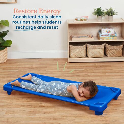 مهود أطفال قابلة للتكديس مع عربة من ECR4Kids، RTA، قياسية، أساسيات الرعاية النهارية، أزرق، 6 عبوات in Kuwait