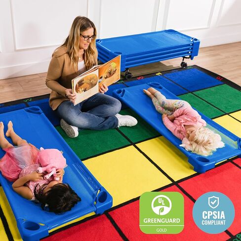 مهود أطفال قابلة للتكديس مع عربة من ECR4Kids، RTA، قياسية، أساسيات الرعاية النهارية، أزرق، 6 عبوات in Kuwait