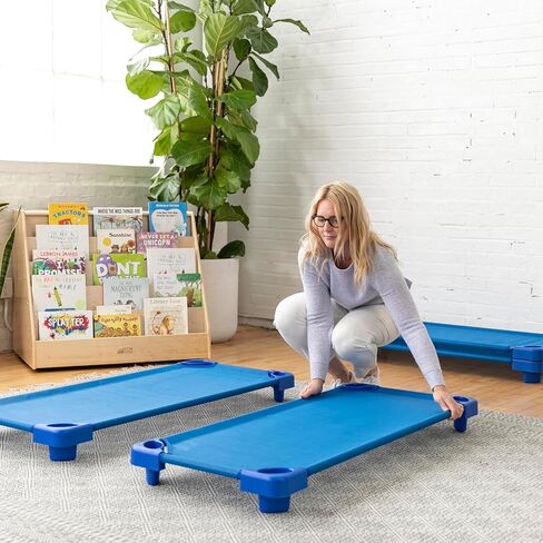 مهود أطفال قابلة للتكديس مع عربة من ECR4Kids، RTA، قياسية، أساسيات الرعاية النهارية، أزرق، 6 عبوات in Kuwait
