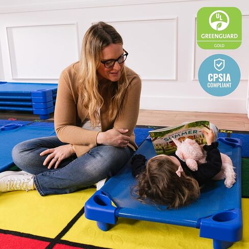 مهود أطفال قابلة للتكديس مع عربة من ECR4Kids، مجمعة، للأطفال الصغار، أساسيات الرعاية النهارية، أزرق، 5 عبوات in Kuwait