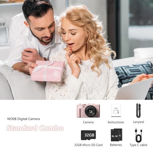 كاميرا رقمية بدقة 4K مع صور بدقة 64 ميجابكسل، وكاميرا تسجيل فيديو مع شاشة قابلة للطي بزاوية 180 درجة، وكاميرا مدمجة للتصوير والتقاط مع شبكة WiFi وبطاقة 32 جيجابايت، سهلة الاستخدام للمبتدئين والسفر، وردي in Kuwait