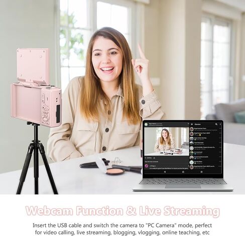 كاميرا رقمية بدقة 4K مع صور بدقة 64 ميجابكسل، وكاميرا تسجيل فيديو مع شاشة قابلة للطي بزاوية 180 درجة، وكاميرا مدمجة للتصوير والتقاط مع شبكة WiFi وبطاقة 32 جيجابايت، سهلة الاستخدام للمبتدئين والسفر، وردي in Kuwait