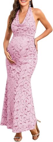 AISWI Maternity Sequin Halter Dress Drap Neck Ruched Mermaid Pregnancy Dresses for Baby Shower Photoshoot Formal in Kuwait