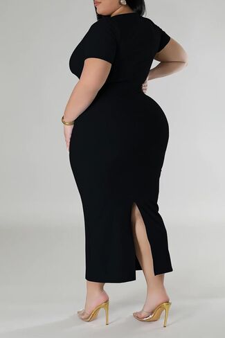BeadChica Plus Size Bodycon Midi Dresses for Women Ribbed Square Neck Maternity-Friendly Dress for Curvy Ladies Casual Summer in Saudi Arabia
