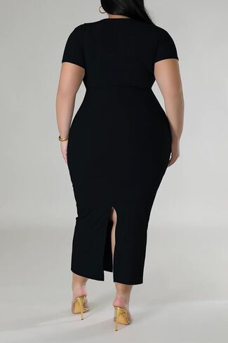 BeadChica Plus Size Bodycon Midi Dresses for Women Ribbed Square Neck Maternity-Friendly Dress for Curvy Ladies Casual Summer in Saudi Arabia