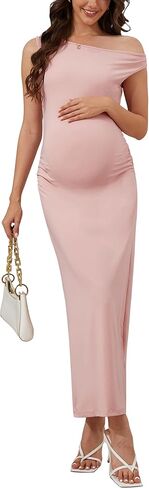 guruixu Women's Maternity Dress for Wedding Guest One Shoulder Ruched Elegant Cocktail Bodycon Long Summer Pregnancy Dress in Kuwait
