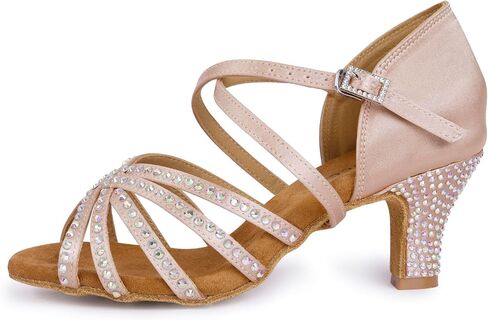 Rhinestone Ballroom Dance Shoes Women Latin Salsa Dancing Shoes Practice Dance Heels ZB07 in Saudi Arabia