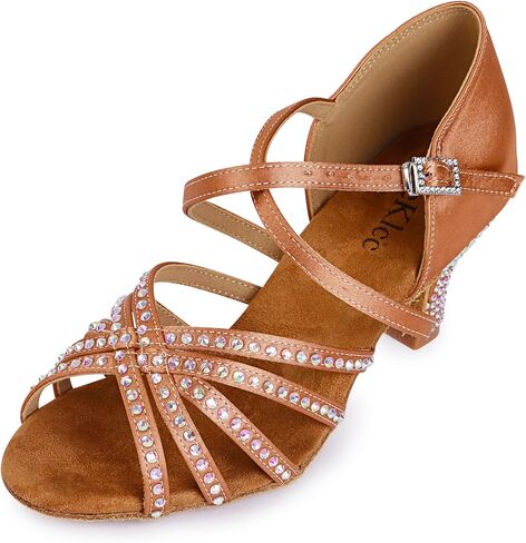 Rhinestone Ballroom Dance Shoes Women Latin Salsa Dancing Shoes Practice Dance Heels ZB07 in Saudi Arabia