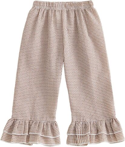 Toddler Baby Girl Outfit Elastic Waist Flare Pants Gingham Long Pants Plaid Print Bell Bottoms Kids Summer Clothes in Kuwait