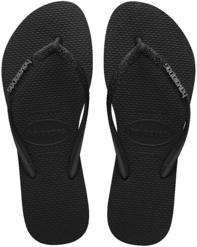 صنادل صيفية للسيدات من Havaianas Slim Glitter II بتصميم نحيف ولمسة نهائية لامعة (أسود أسود، EU 39/40)، أسود، 39/40 EU in Kuwait