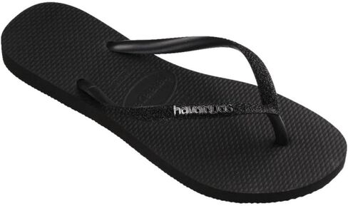 صنادل صيفية للسيدات من Havaianas Slim Glitter II بتصميم نحيف ولمسة نهائية لامعة (أسود أسود، EU 39/40)، أسود، 39/40 EU in Kuwait