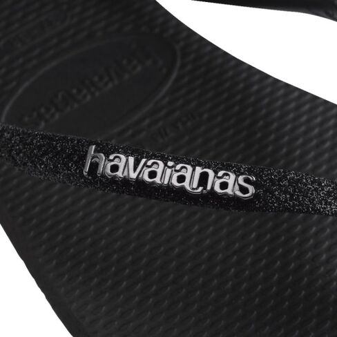 صنادل صيفية للسيدات من Havaianas Slim Glitter II بتصميم نحيف ولمسة نهائية لامعة (أسود أسود، EU 39/40)، أسود، 39/40 EU in Kuwait
