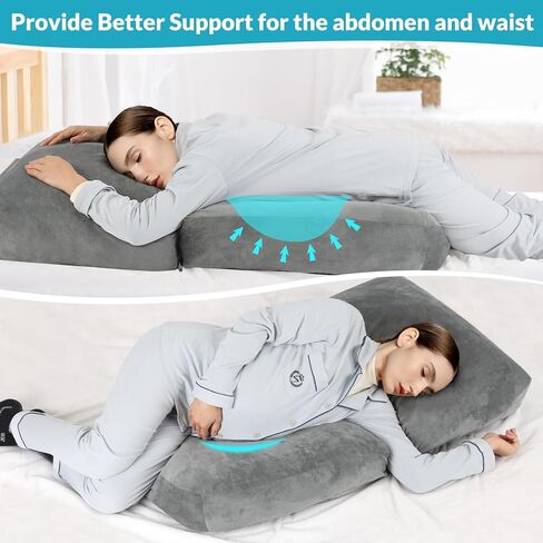 Pregnancy Belly Pillow for Sleeping, 45.3 Inch Pregnancy Massage Pillow Full Body with Removable Cover - Support for Back, Legs, Belly, HIPS for Pregnant Women in Kuwait