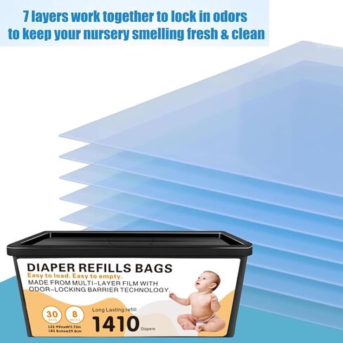Diaper Pail Easy Roll Refill Bags, Compatible with Genie Easy Roll Signature and Platinum Pails, Each 30 Bags Holds Up to 1410 Newborn Diapers, 7-Layer Odor-Barrier Technology, 3 Pack (90 Bags) in Saudi Arabia